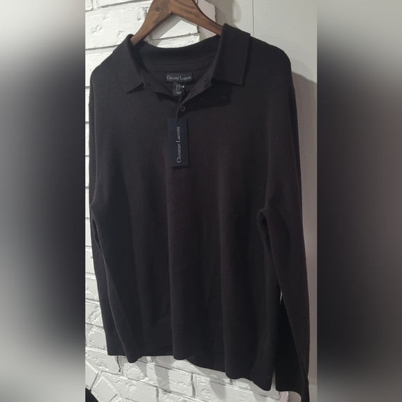 Christian Lacroix Dark Brown Polo Shirt 100% Merino Wool - Picture 4 of 7